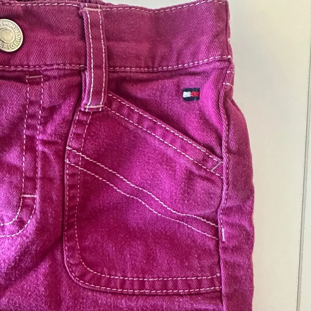 Tommy Hilfiger Vintage Y2K Baby Girl‎ Wide Leg Pink Jeans Size 12-18 Months Snap